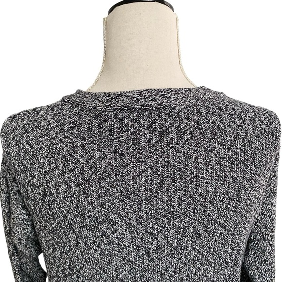 LOFT Black White Salt Pepper Knit Cotton Sweater Button Shoulder Size Small - Picture 9 of 13